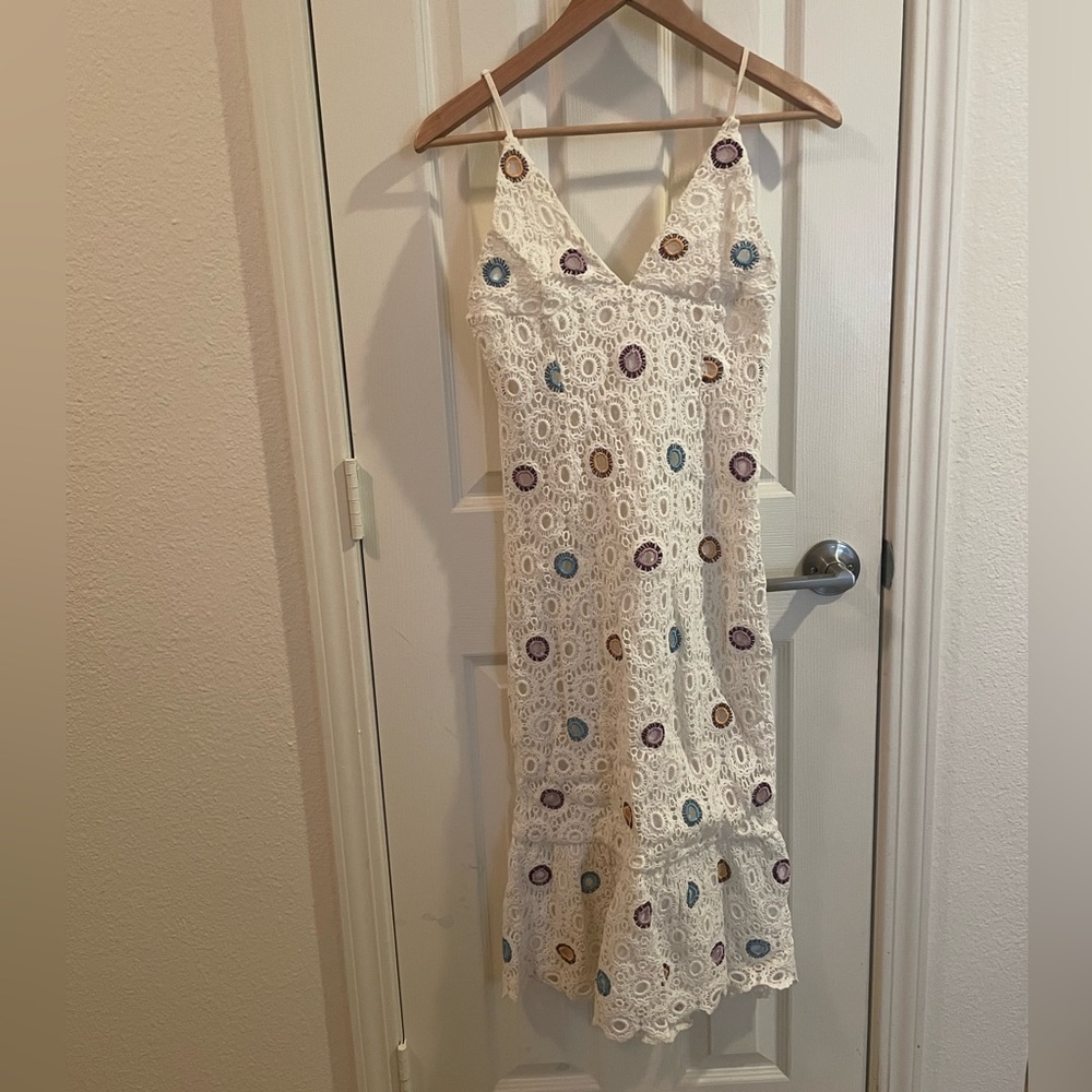 Lovers + Friends crocheted eyelit strappy dress.